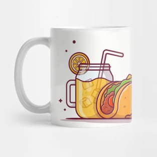 Taco Mexican Food with Lemonade and Ketchup Cartoon Vector Icon Illustration Mug